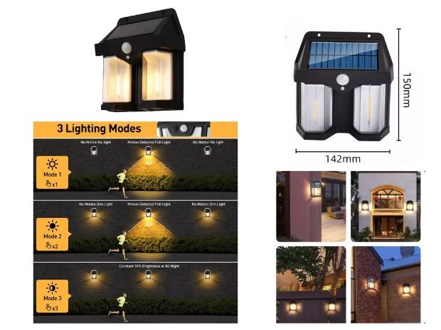 &u+ LAMPARA LUZ SOLAR 2 FOCOS SENSOR EXTERIOR 2W CL-228